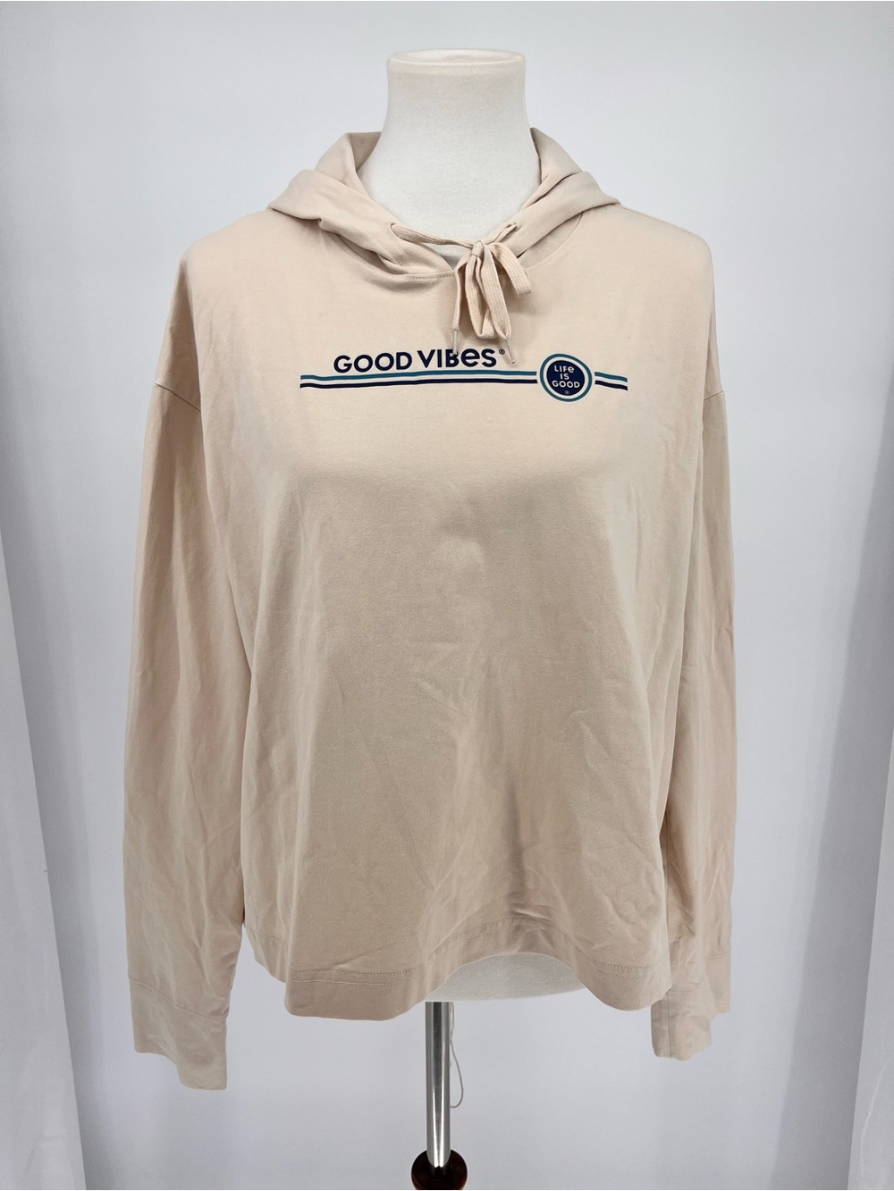 Life is Good Good Vibes Crusher-Flex Hoodie Women L Beige Lightweight Pullover